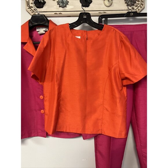 Peter Popovitch Satin 3 pc Suit Set Jacket, Top & Pants Pink & Orange Medium/Sma - Picture 3 of 16